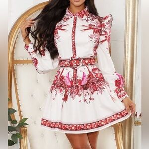 Red and white dress with belt!